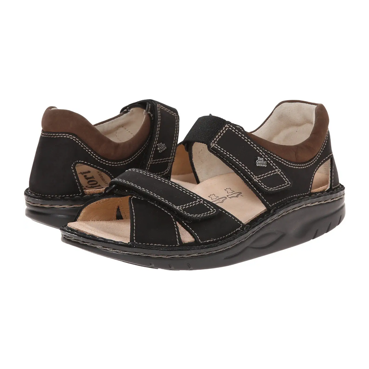 Finn Comfort Samara Backstrap Sandal (Unisex) - Schwarz/Havanna Sandal - Backstrap - The Heel Shoe Fitters
