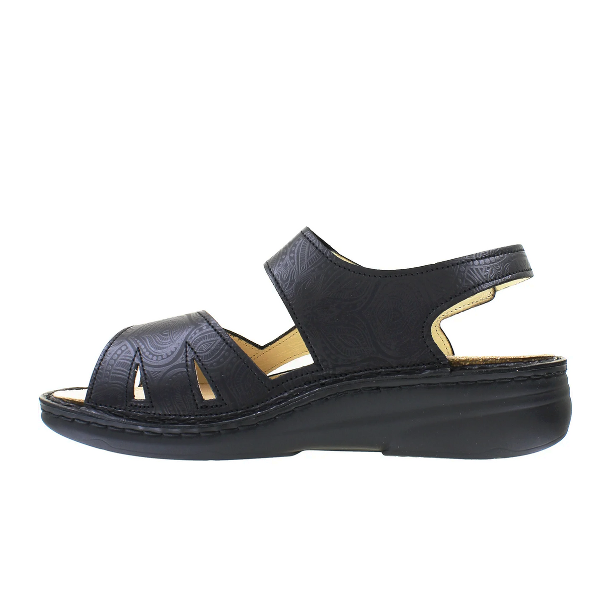 Finn Comfort Barbuda Backstrap Sandal (Women) - Black Arabesque Sandal - Backstrap - The Heel Shoe Fitters