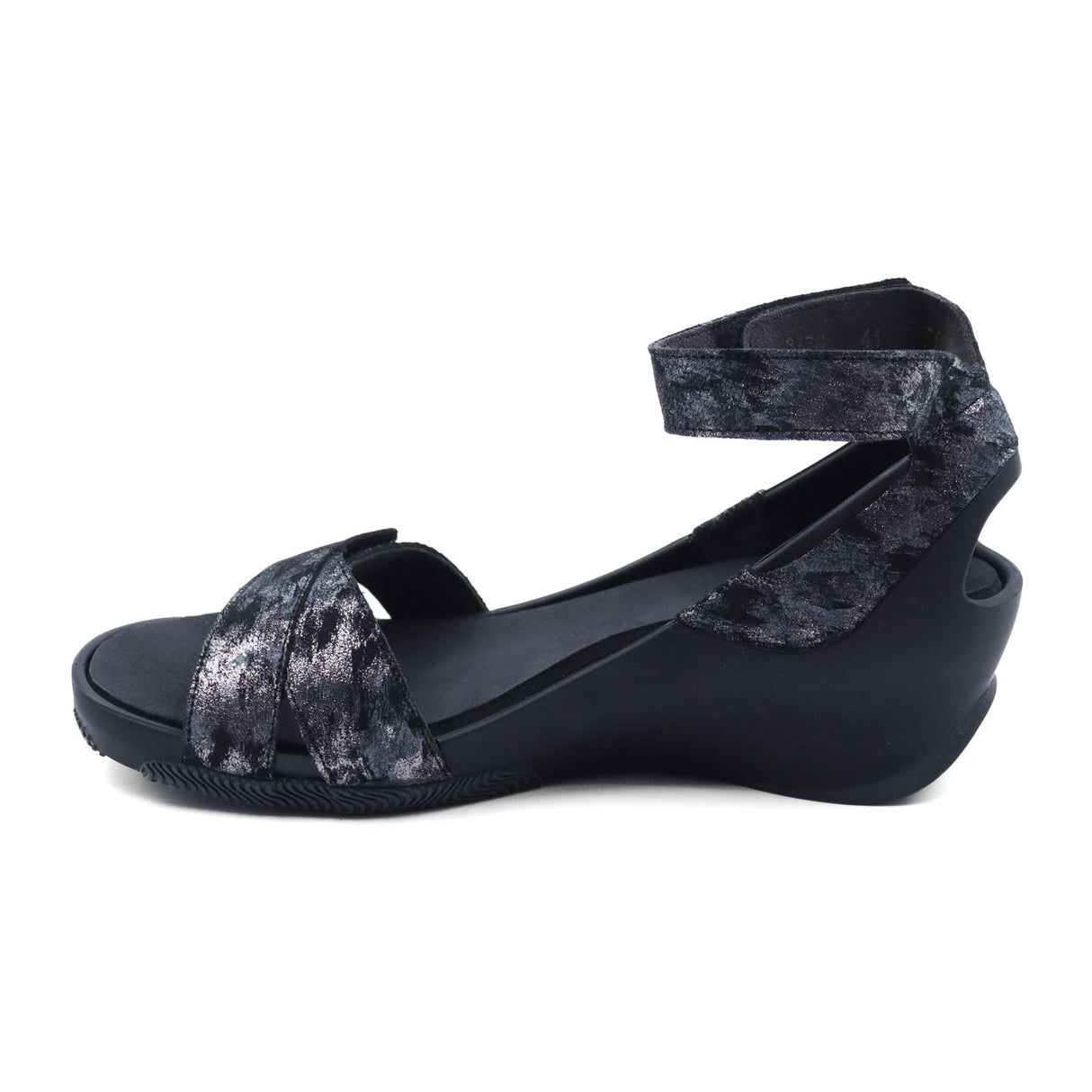 Wolky Era Wedge Sandal (Women) - Black Storm Suede Sandal - Backstrap - The Heel Shoe Fitters