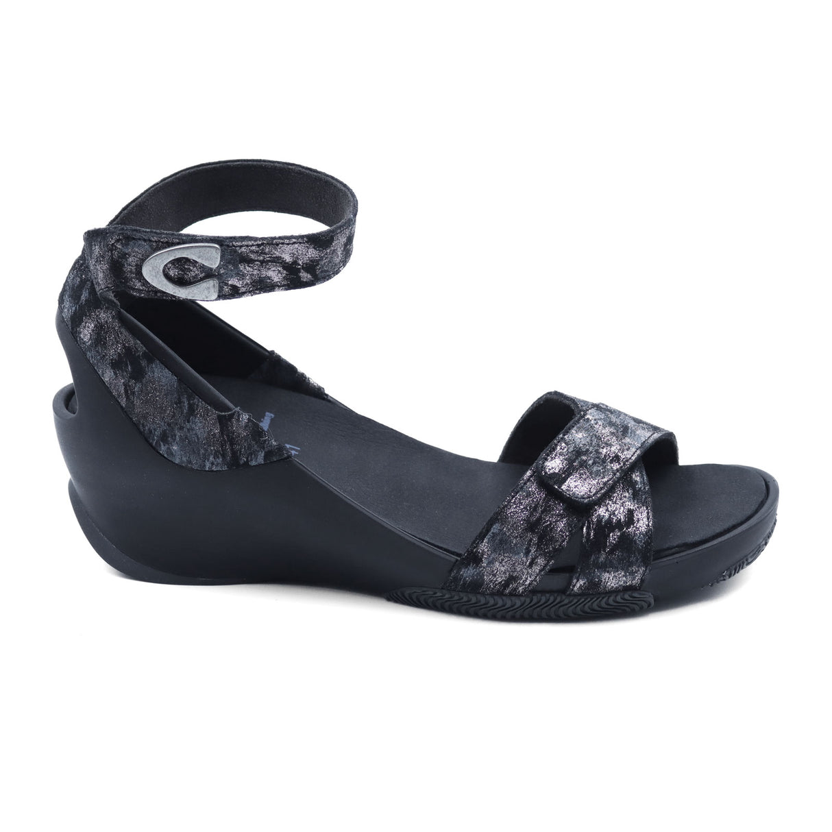 Wolky Era Wedge Sandal (Women) - Black Storm Suede Sandal - Backstrap - The Heel Shoe Fitters