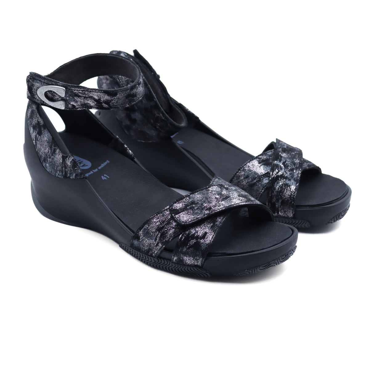Wolky Era Wedge Sandal (Women) - Black Storm Suede Sandal - Backstrap - The Heel Shoe Fitters