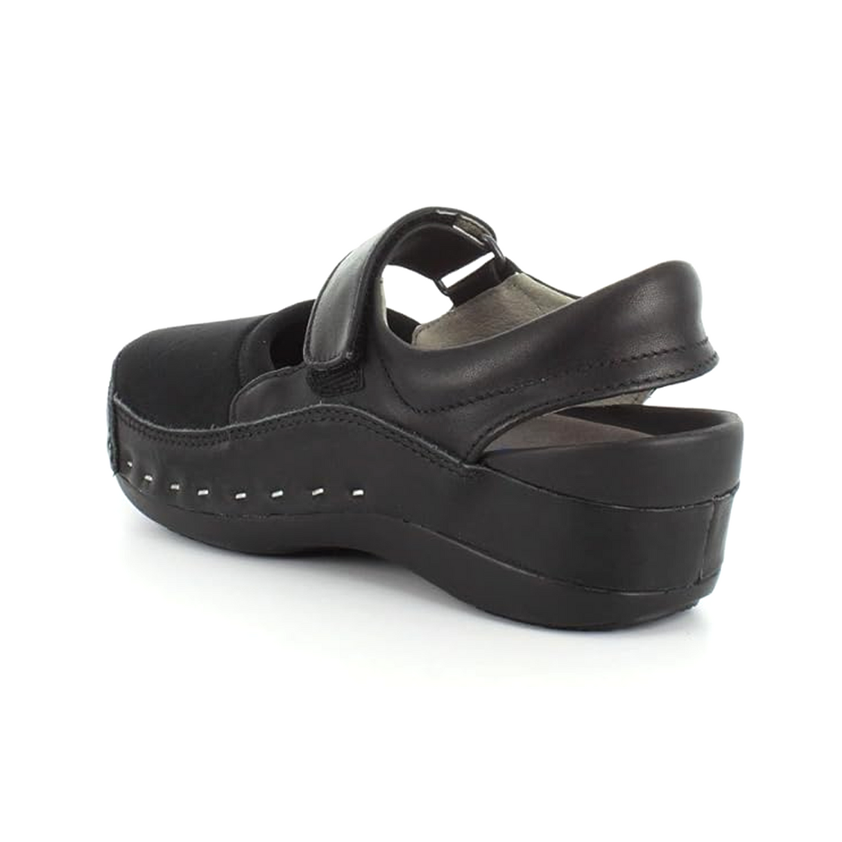Wolky Strap-Cloggy (Women) - Black Lycra Smooth Dress-Casual - Flat - The Heel Shoe Fitters