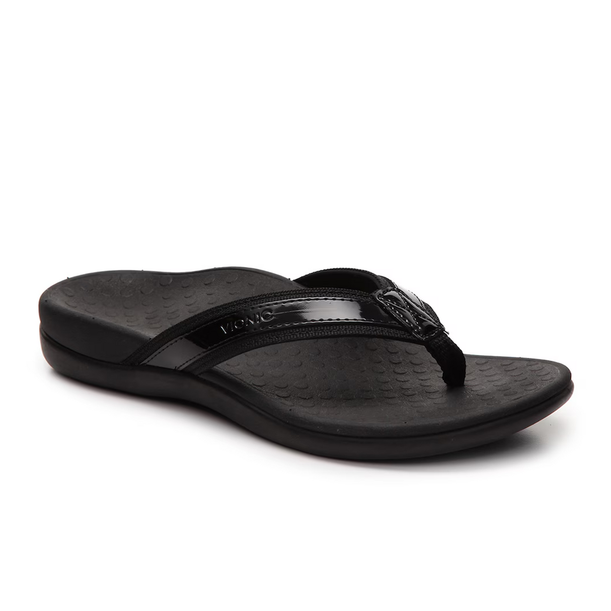 Vionic Tide Sandal (Women) - Black Patent Webbing Sandal - Thong - The Heel Shoe Fitters