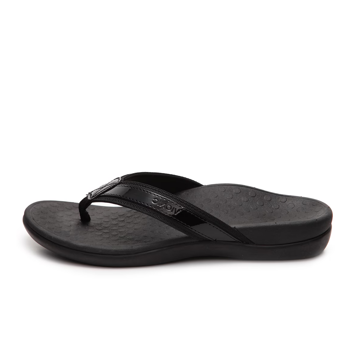 Vionic Tide Sandal (Women) - Black Patent Webbing Sandal - Thong - The Heel Shoe Fitters