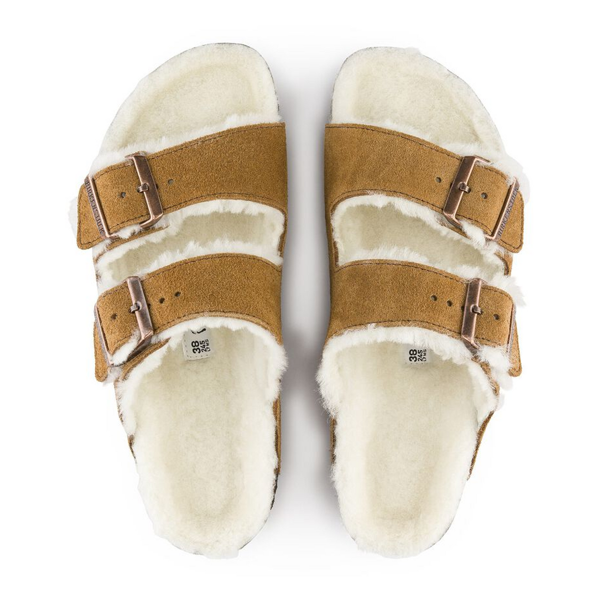 Birkenstock Arizona Slide Sandal (Women) - Mink Suede/Natural Shearling Sandal - Slide - The Heel Shoe Fitters