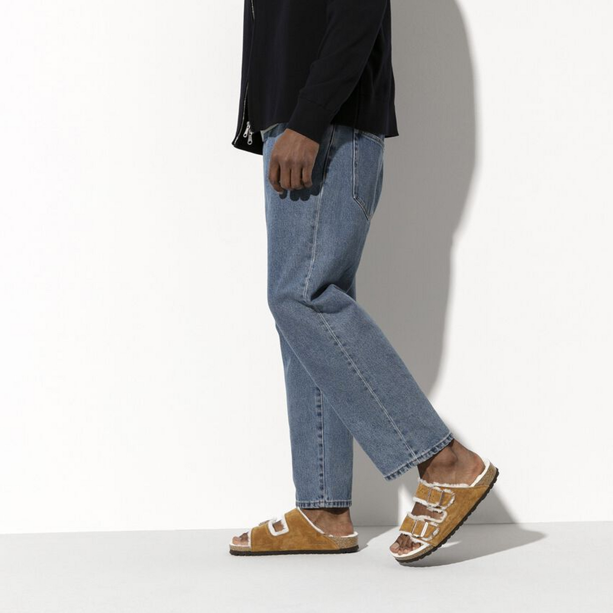 Birkenstock Arizona Slide Sandal (Women) - Mink Suede/Natural Shearling Sandal - Slide - The Heel Shoe Fitters