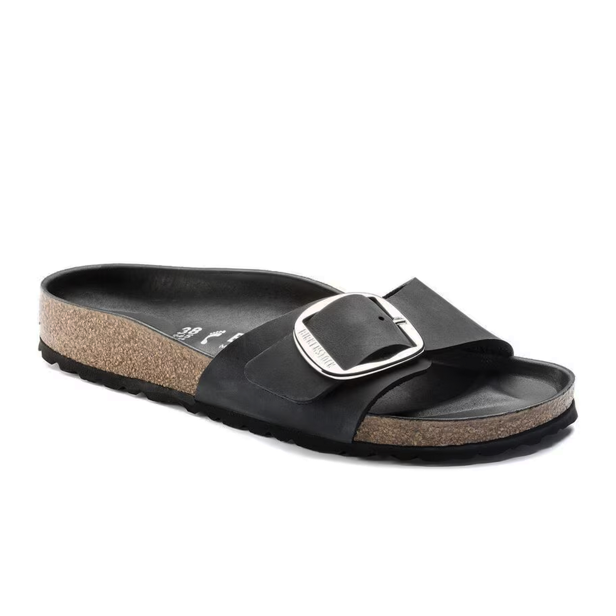 Birkenstock Madrid Big Buckle Narrow Slide Sandal (Women) - Black Leather Sandal - Slide - The Heel Shoe Fitters