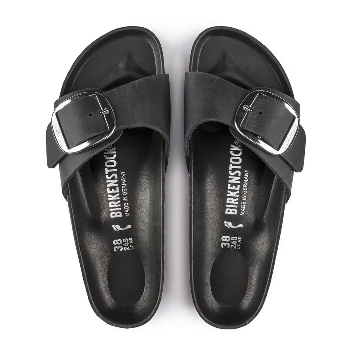 Birkenstock Madrid Big Buckle Narrow Slide Sandal (Women) - Black Leather Sandal - Slide - The Heel Shoe Fitters