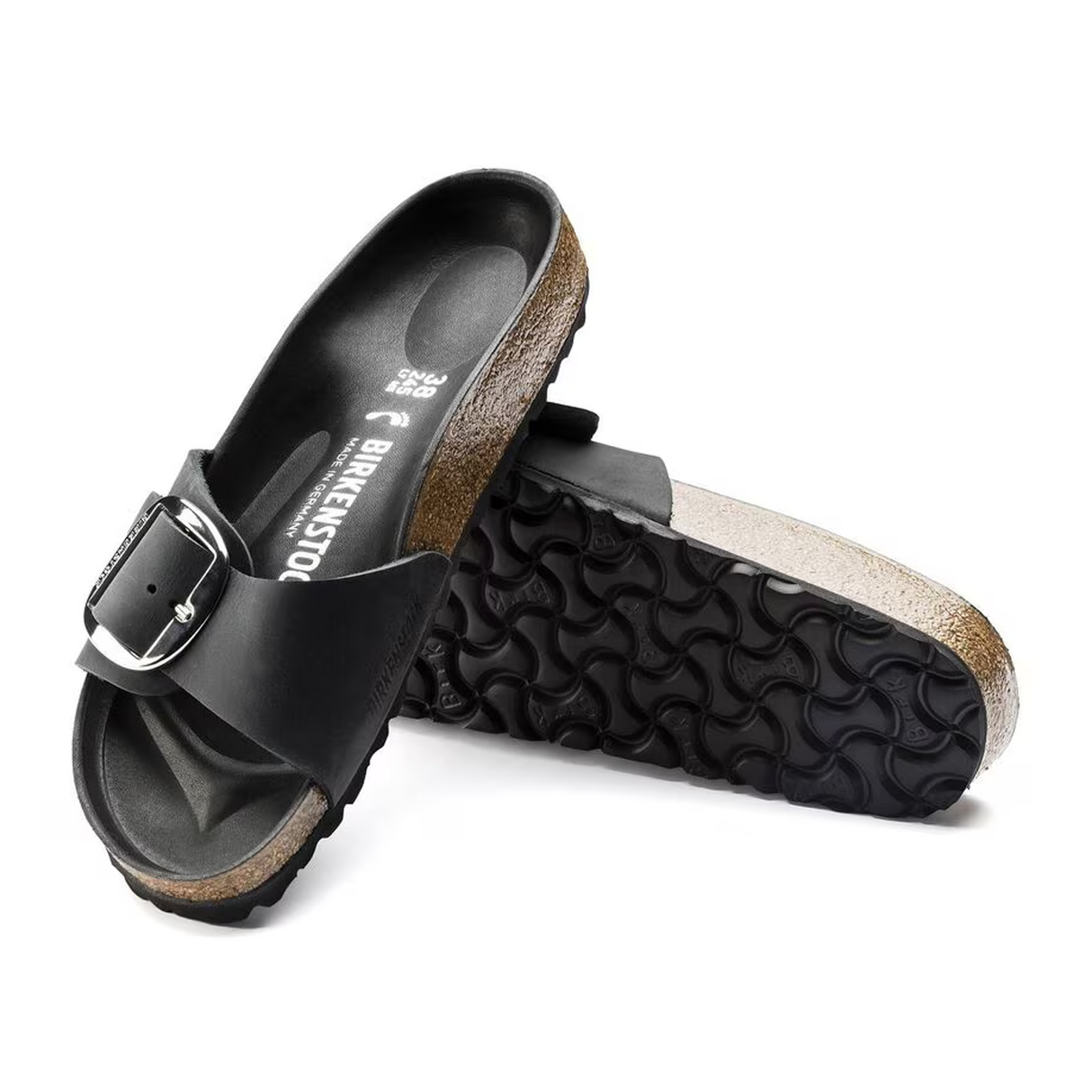 Birkenstock Madrid Big Buckle Narrow Slide Sandal (Women) - Black Leather Sandal - Slide - The Heel Shoe Fitters