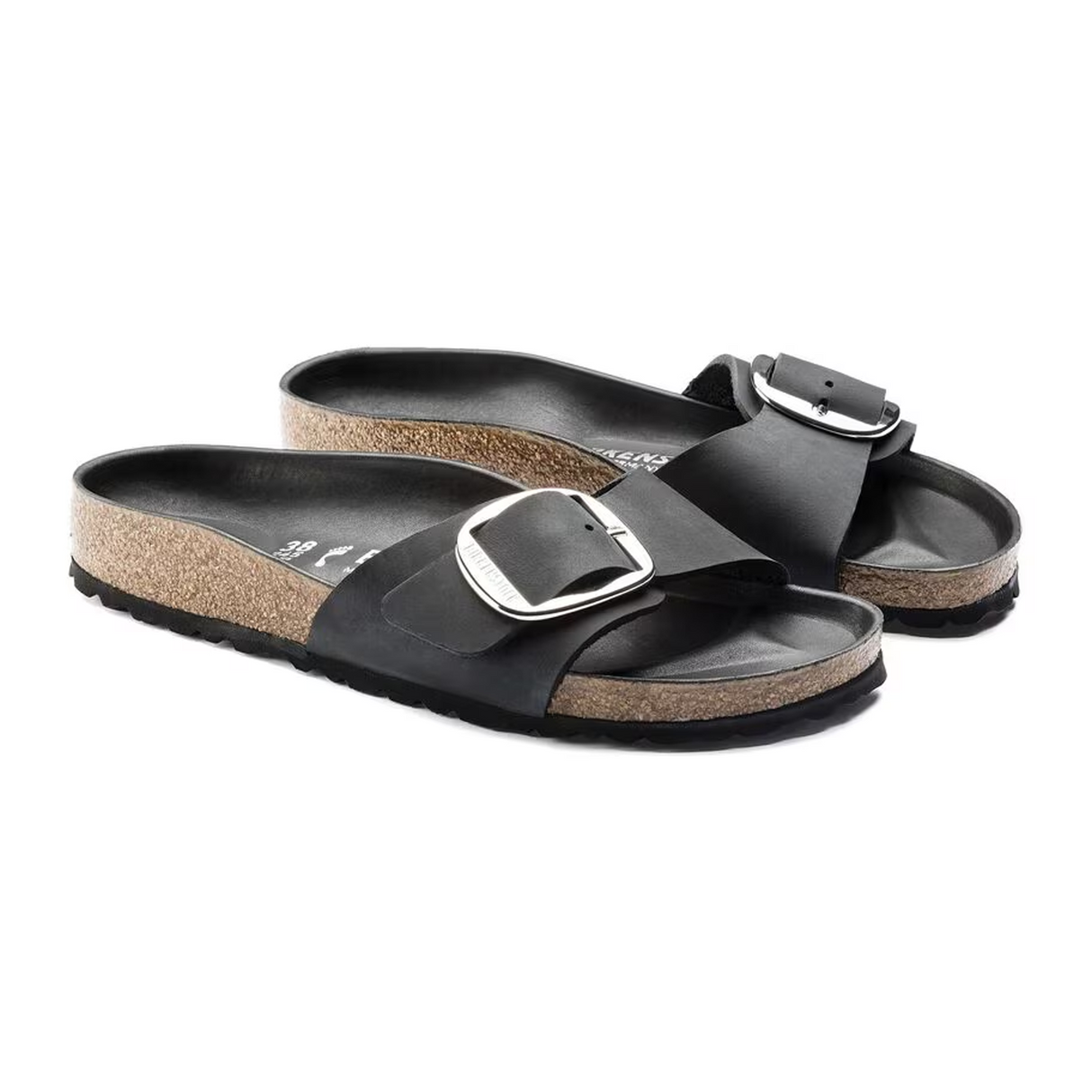 Birkenstock Madrid Big Buckle Narrow Slide Sandal (Women) - Black Leather Sandal - Slide - The Heel Shoe Fitters