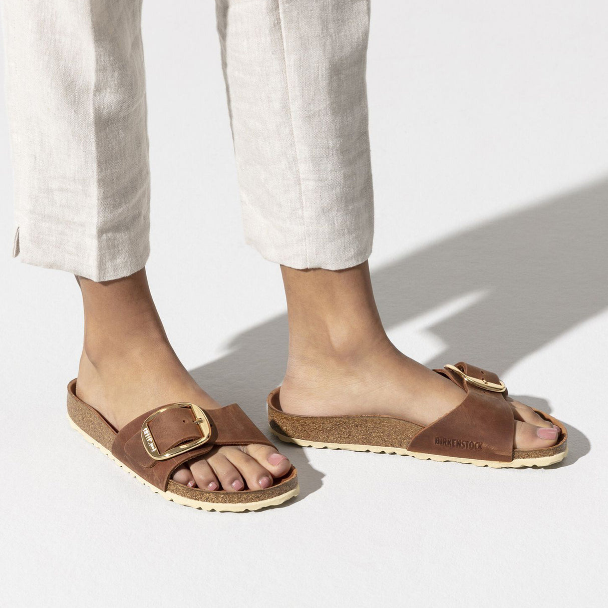 Birkenstock Madrid Big Buckle Narrow Slide Sandal (Women) - Cognac Leather Sandal - Slide - The Heel Shoe Fitters
