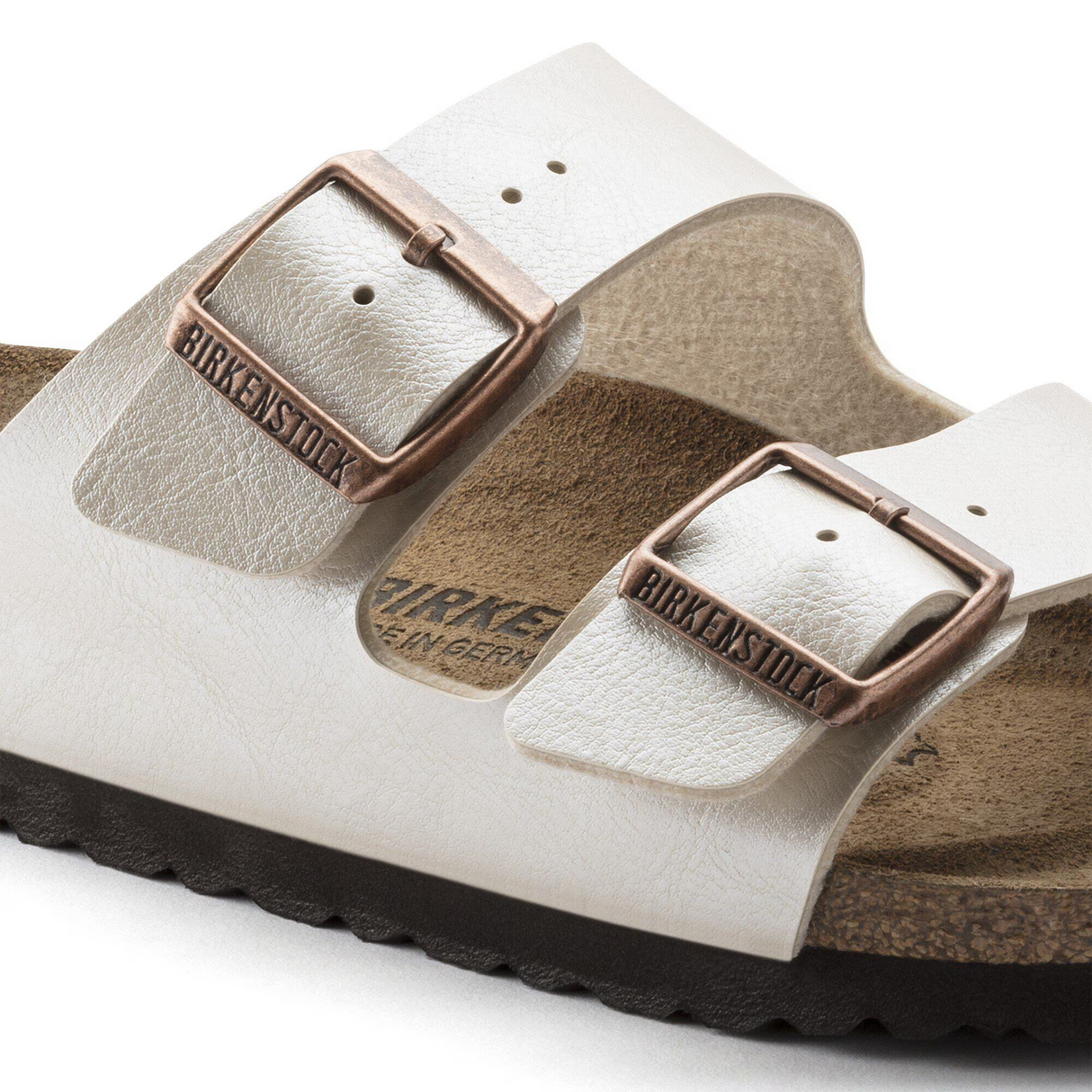 Birkenstock Arizona Narrow Slide Sandal (Women) - Graceful Pearl White Birko-Flor Sandal - Slide - The Heel Shoe Fitters