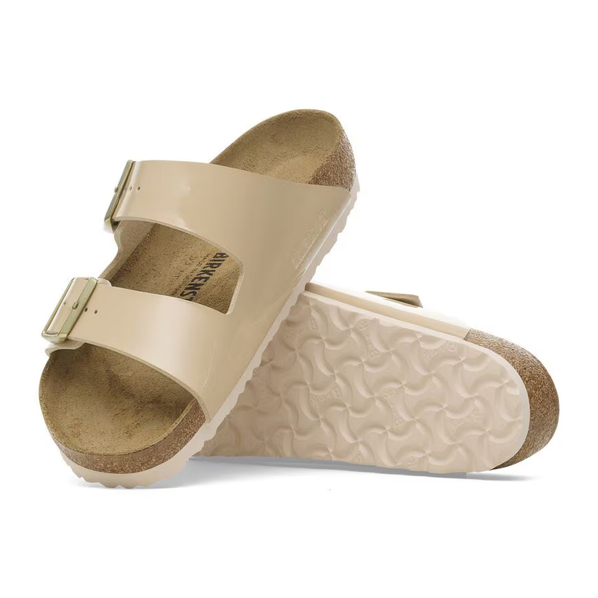 Birkenstock Arizona Narrow Slide Sandal (Women) - Patent Sand Birko-Flor Sandal - Slide - The Heel Shoe Fitters