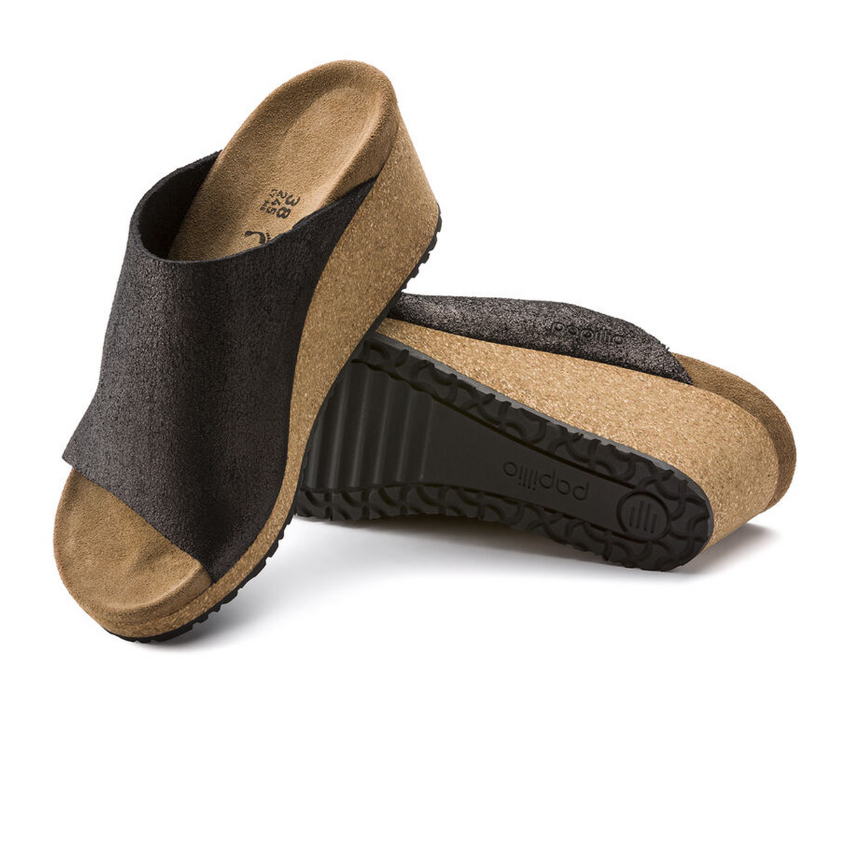 Birkenstock Namica Narrow Wedge Sandal (Women) - Washed Metallic Antique Black Suede Sandal - Heel/Wedge - The Heel Shoe Fitters