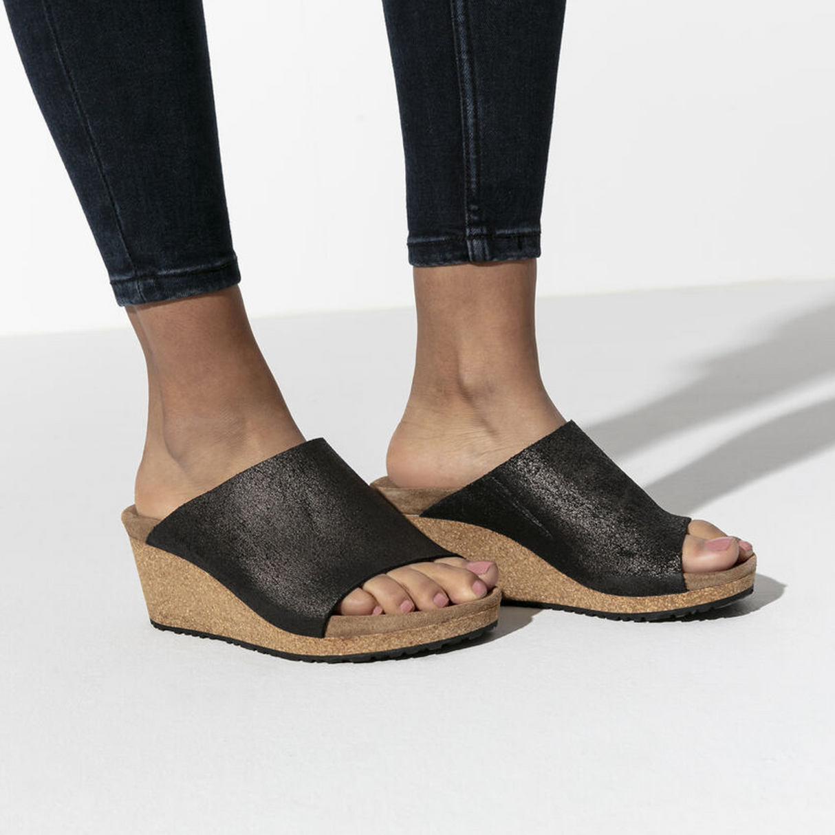 Birkenstock Namica Narrow Wedge Sandal (Women) - Washed Metallic Antique Black Suede Sandal - Heel/Wedge - The Heel Shoe Fitters