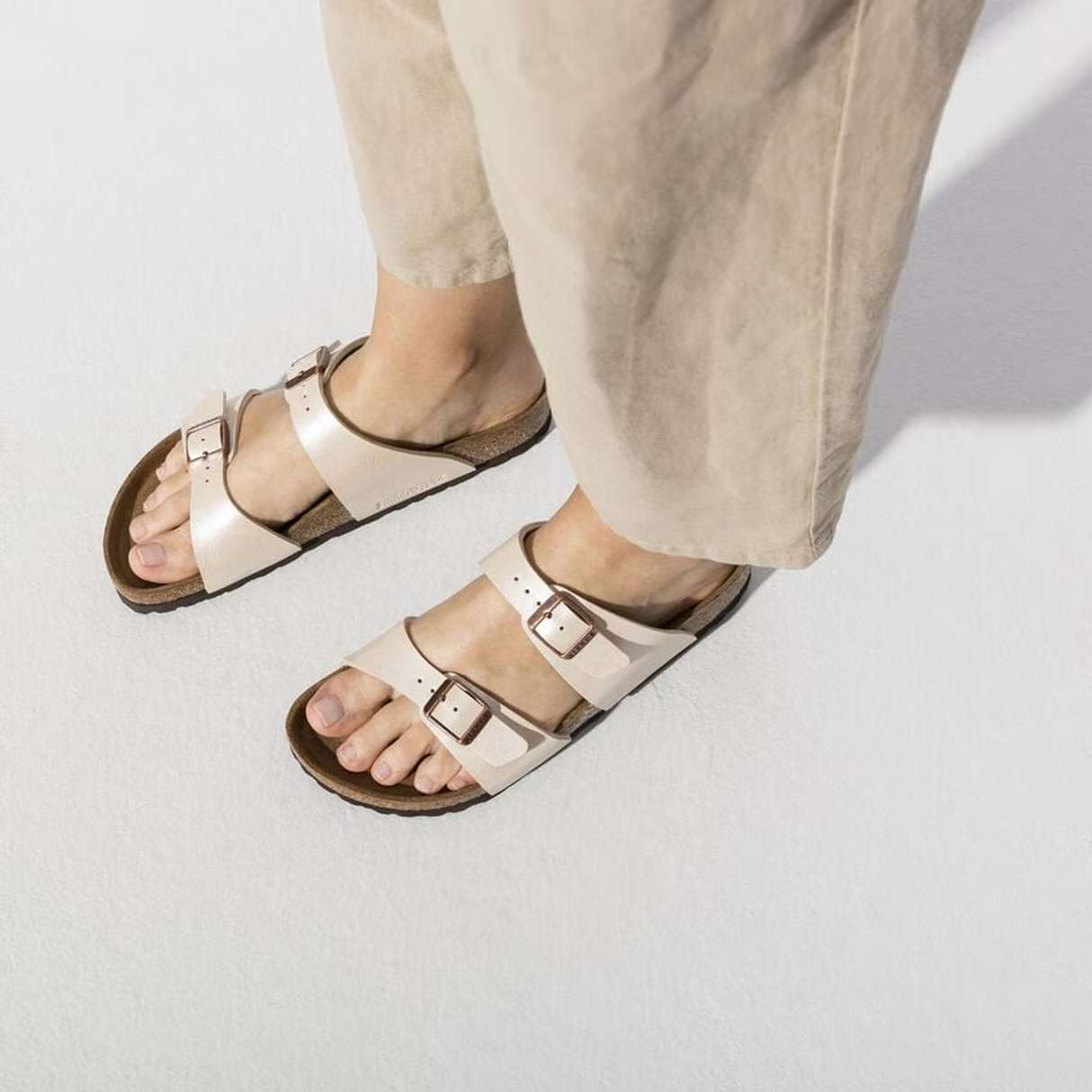 Birkenstock Sydney Slide Sandal (Women) - Graceful Pearl White Birko-Flor Sandal - Slide - The Heel Shoe Fitters