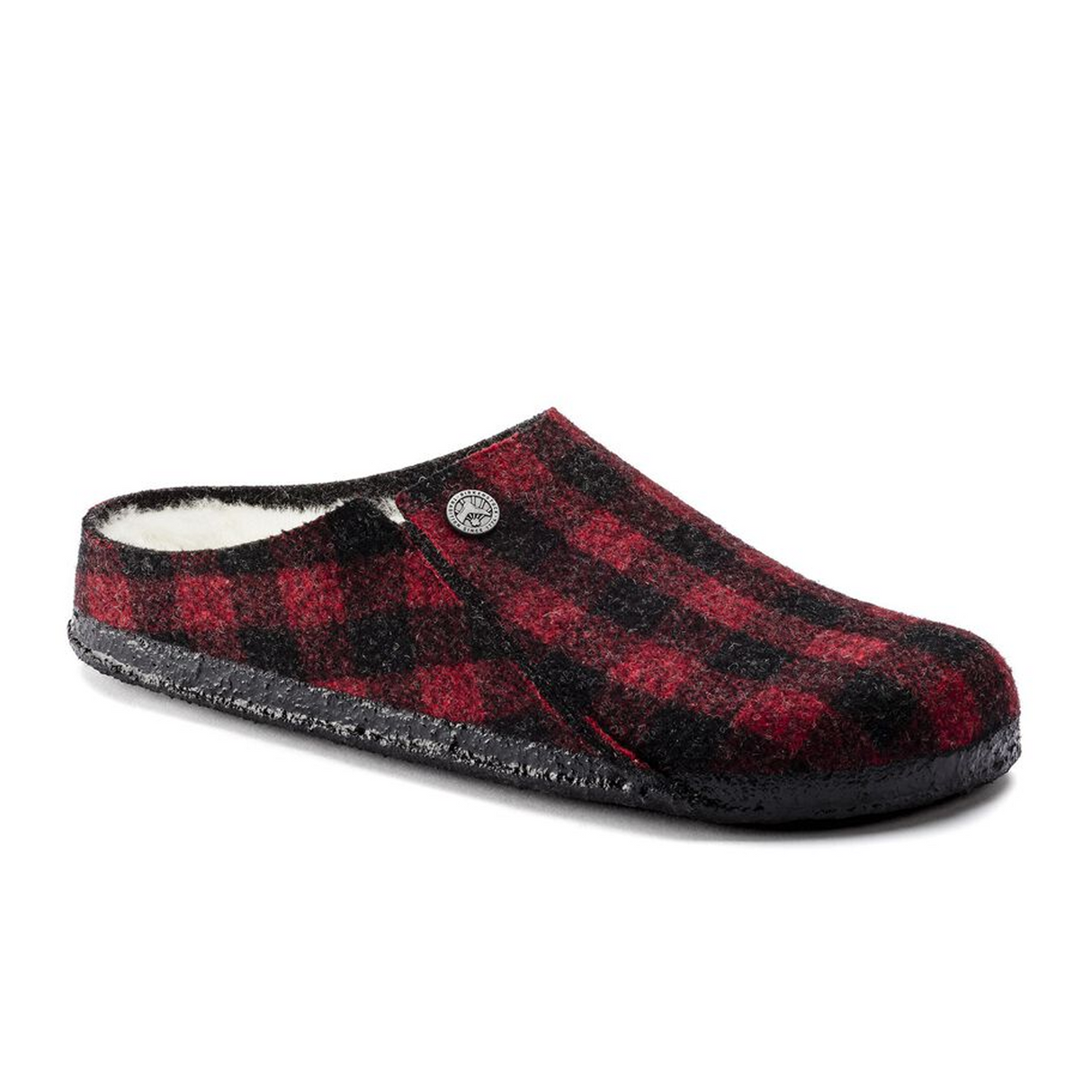 Birkenstock Zermatt Slipper (Women) - Red Plaid Wool/Natural Shearling Dress-Casual - Slipper - The Heel Shoe Fitters