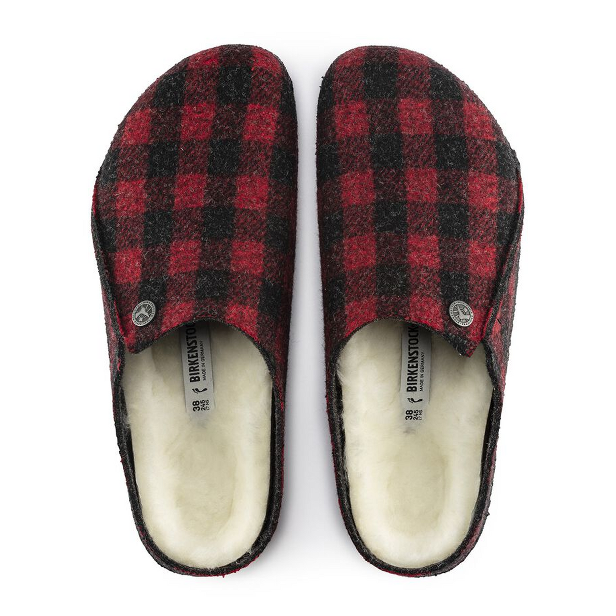 Birkenstock Zermatt Slipper (Women) - Red Plaid Wool/Natural Shearling Dress-Casual - Slipper - The Heel Shoe Fitters