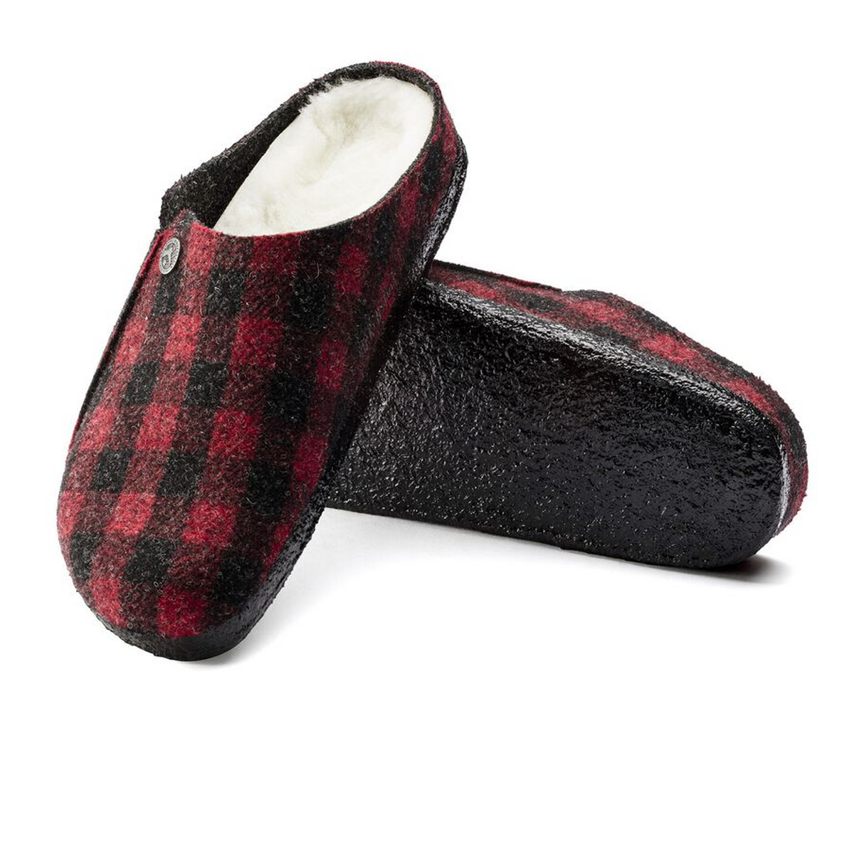 Birkenstock Zermatt Slipper (Women) - Red Plaid Wool/Natural Shearling Dress-Casual - Slipper - The Heel Shoe Fitters