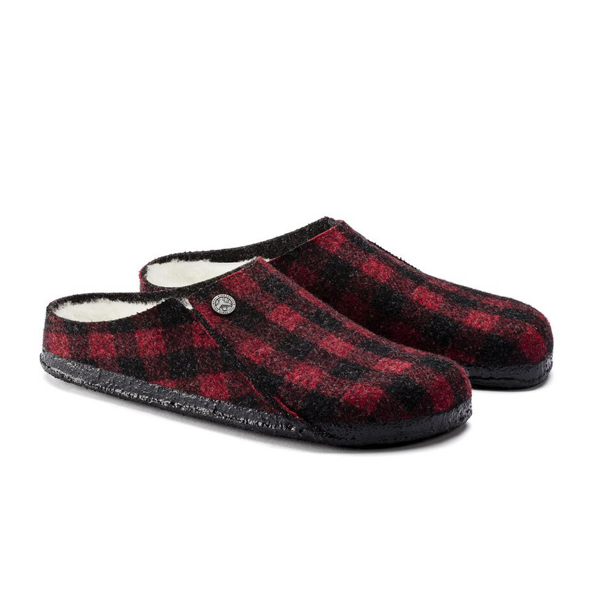 Birkenstock Zermatt Slipper (Men) - Red Plaid Wool/Natural Shearling Dress-Casual - Slipper - The Heel Shoe Fitters