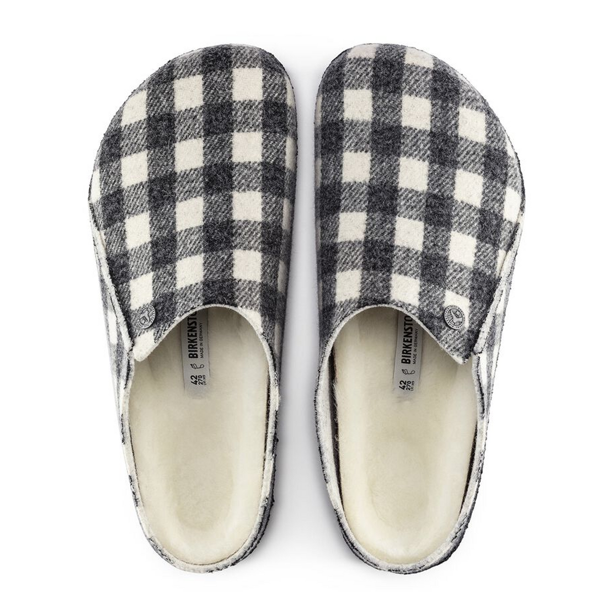 Birkenstock Zermatt Narrow Slipper (Women) - White Plaid Wool/Natural Shearling Dress-Casual - Slipper - The Heel Shoe Fitters