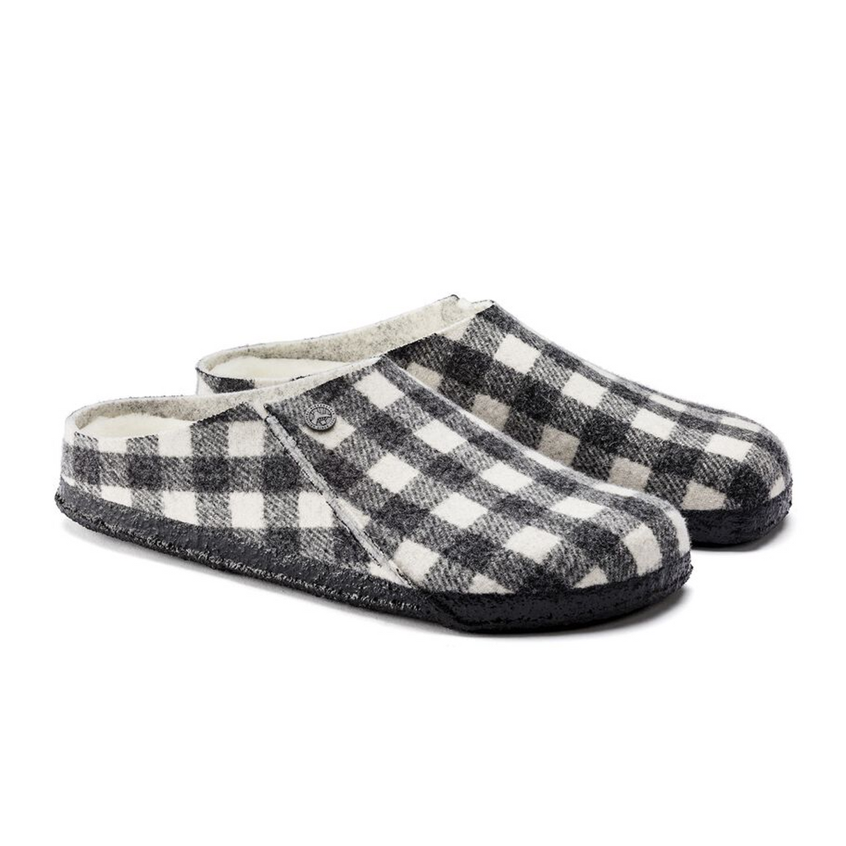 Birkenstock Zermatt Narrow Slipper (Women) - White Plaid Wool/Natural Shearling Dress-Casual - Slipper - The Heel Shoe Fitters