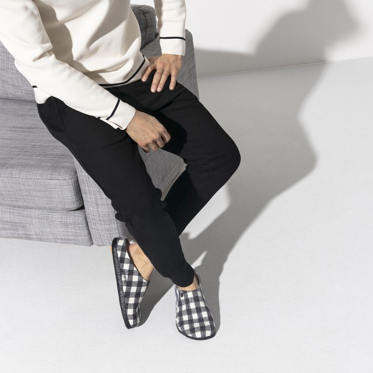 Birkenstock Zermatt Narrow Slipper (Women) - White Plaid Wool/Natural Shearling Dress-Casual - Slipper - The Heel Shoe Fitters