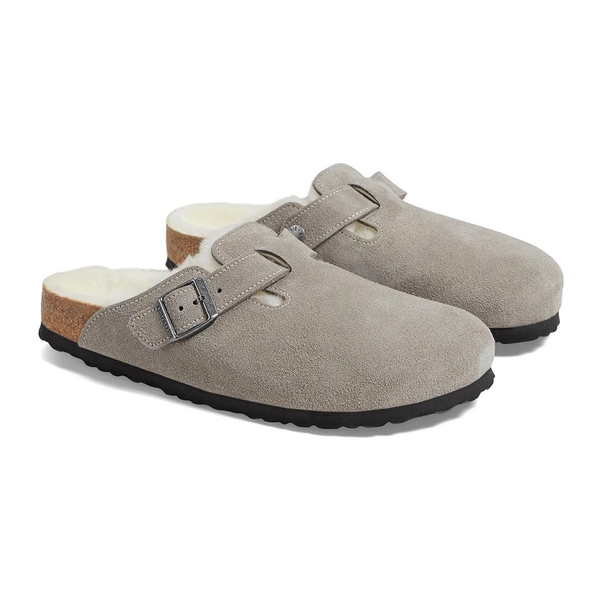 Birkenstock Boston Clog (Women) - Stone Coin Suede/Natural Shearling Dress-Casual - Clogs & Mules - The Heel Shoe Fitters