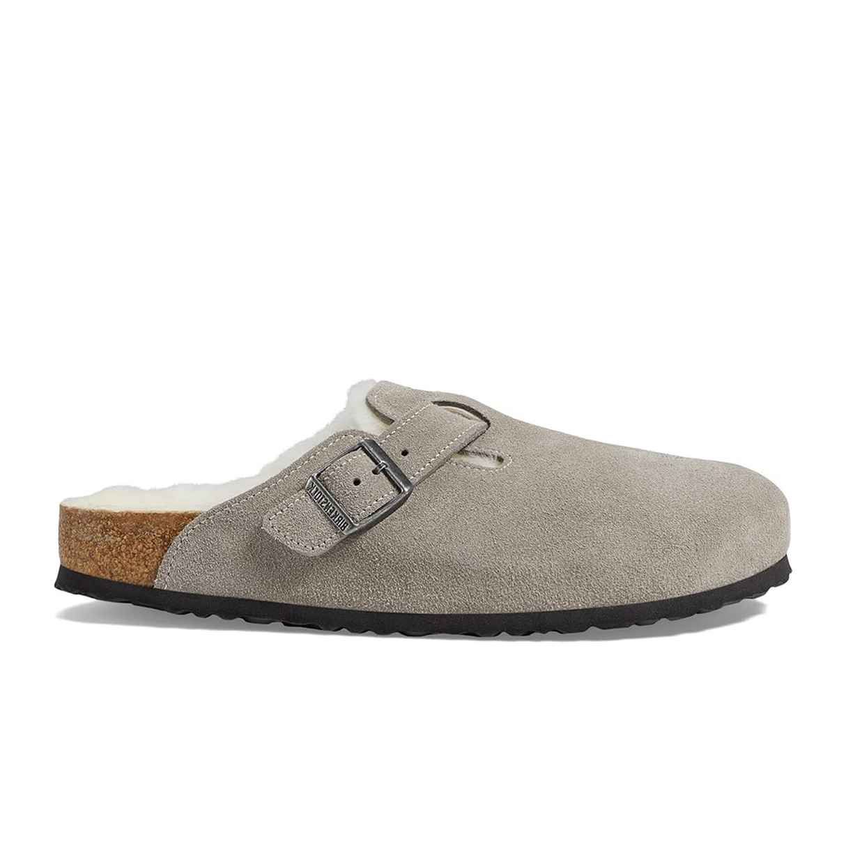 Birkenstock Boston Clog (Women) - Stone Coin Suede/Natural Shearling Dress-Casual - Clogs & Mules - The Heel Shoe Fitters