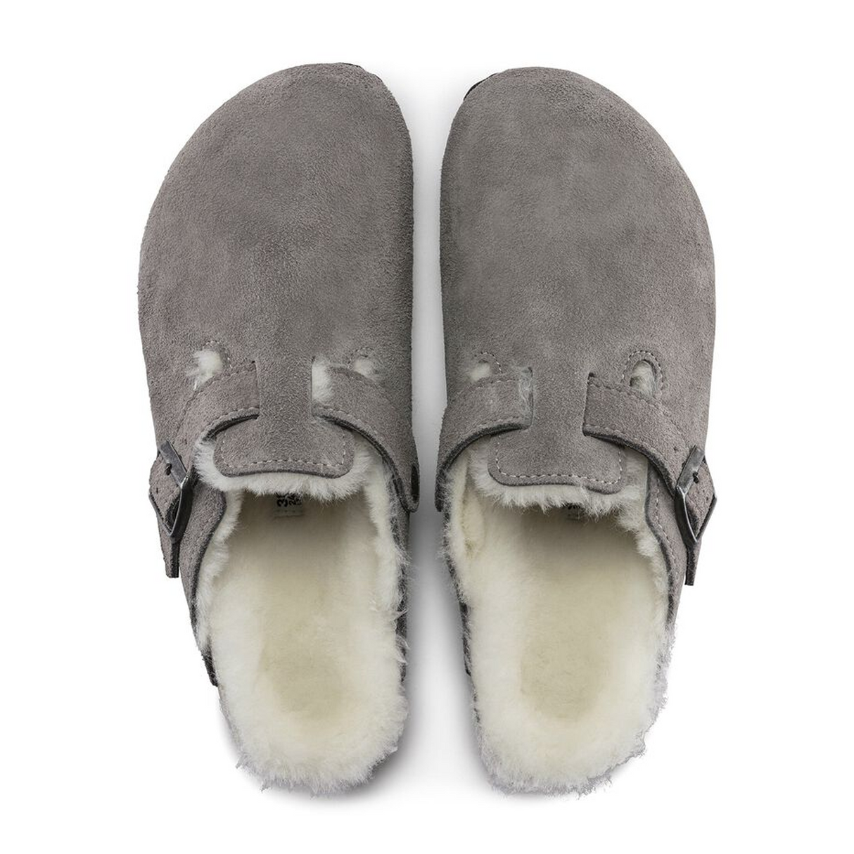 Birkenstock Boston Narrow Clog (Women) - Stone Coin Suede/Natural Shearling Dress-Casual - Clogs & Mules - The Heel Shoe Fitters