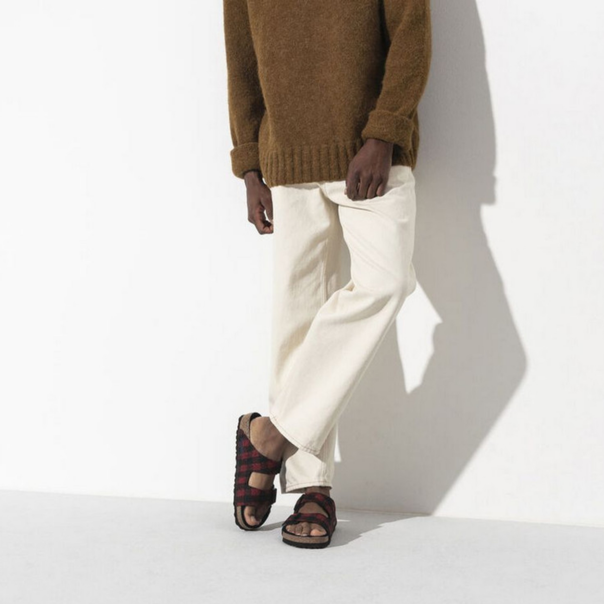 Birkenstock Arizona Narrow Slide Sandal (Women) - Red Plaid Wool/Black Shearling Sandal - Slide - The Heel Shoe Fitters