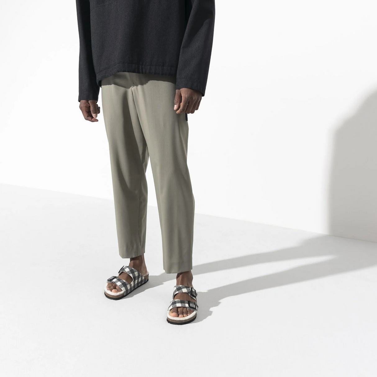 Birkenstock Arizona Slide Sandal (Women) - Plaid White Wool/Natural Shearling Sandal - Slide - The Heel Shoe Fitters