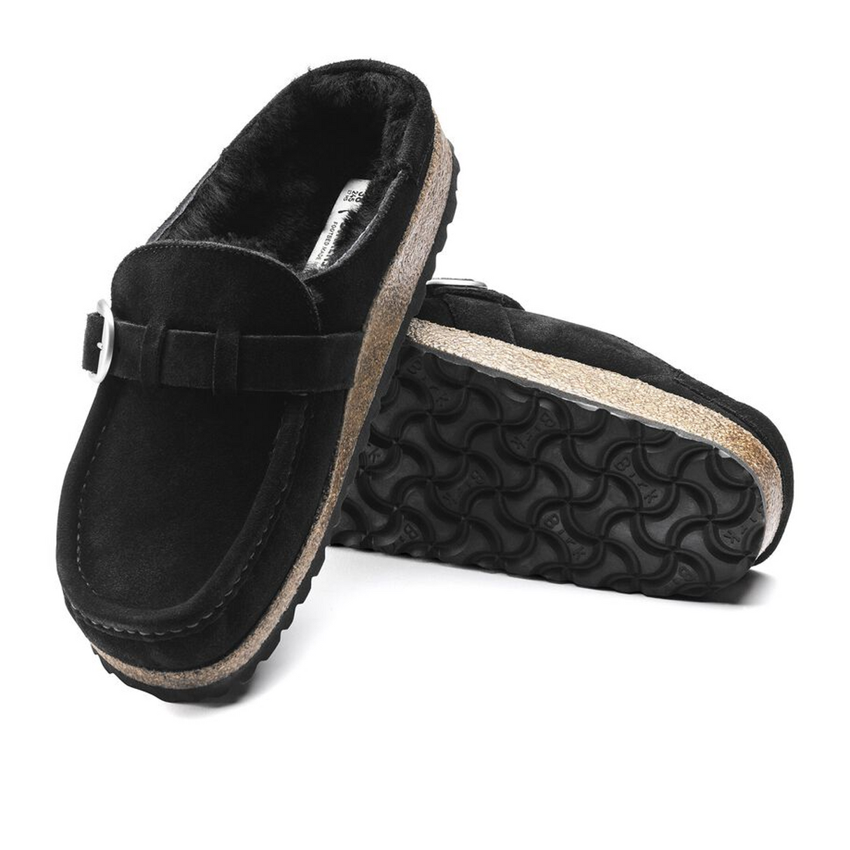 Birkenstock Buckley Narrow Clog (Women) - Black Suede/Black Shearling Dress-Casual - Clogs & Mules - The Heel Shoe Fitters