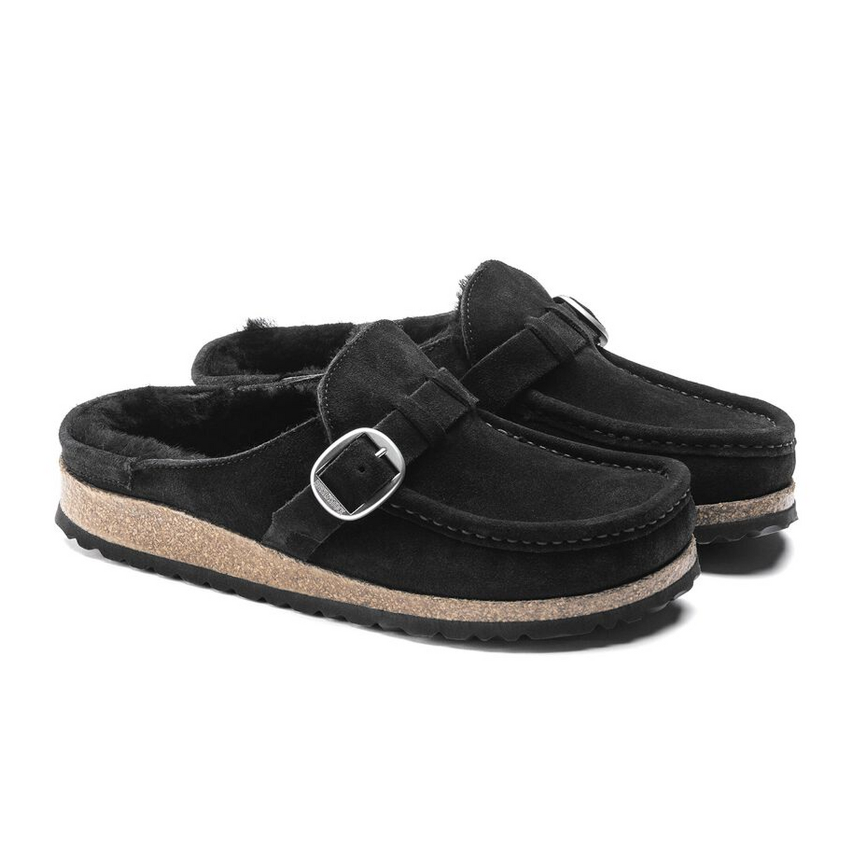 Birkenstock Buckley Narrow Clog (Women) - Black Suede/Black Shearling Dress-Casual - Clogs & Mules - The Heel Shoe Fitters