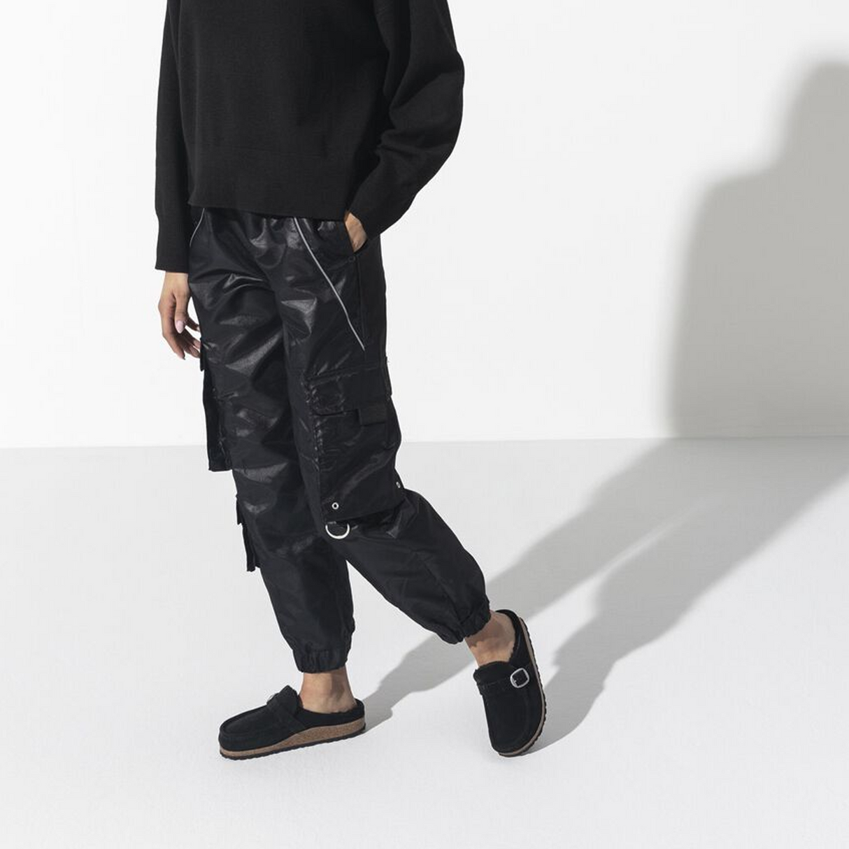 Birkenstock Buckley Narrow Clog (Women) - Black Suede/Black Shearling Dress-Casual - Clogs & Mules - The Heel Shoe Fitters