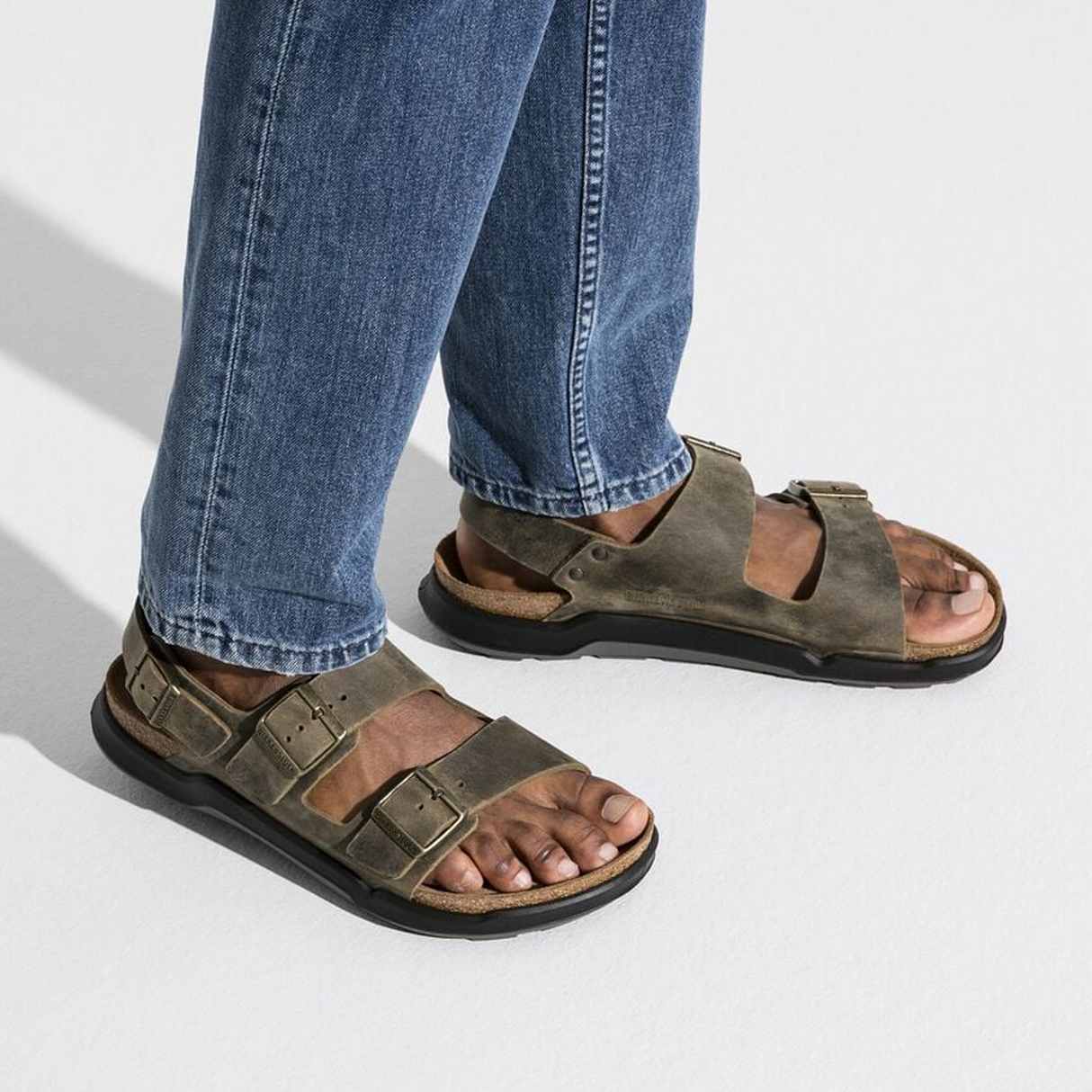 Birkenstock Milano Rugged Backstrap Sandal (Men) - Faded Khaki Oiled Leather Sandal - Backstrap - The Heel Shoe Fitters