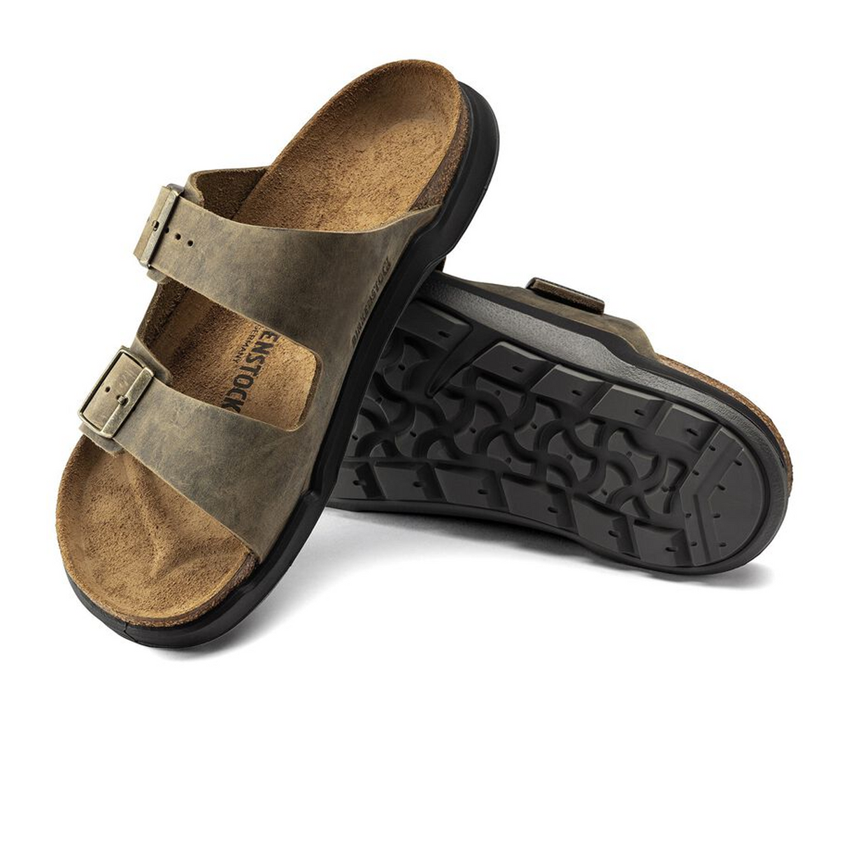 Birkenstock Arizona Crosstown Slide Sandal (Men) - Faded Khaki Oiled Leather Sandal - Slide - The Heel Shoe Fitters