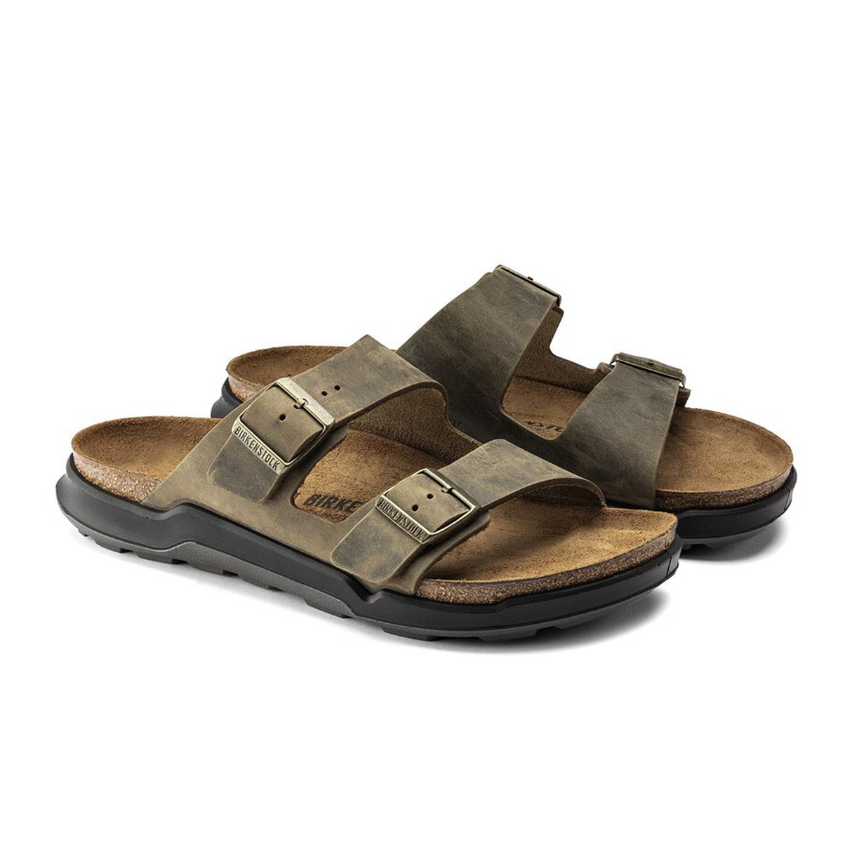 Birkenstock Arizona Crosstown Slide Sandal (Men) - Faded Khaki Oiled Leather Sandal - Slide - The Heel Shoe Fitters