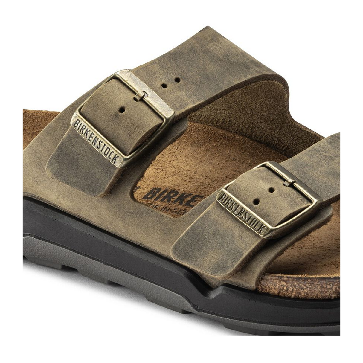 Birkenstock Arizona Crosstown Slide Sandal (Men) - Faded Khaki Oiled Leather Sandal - Slide - The Heel Shoe Fitters