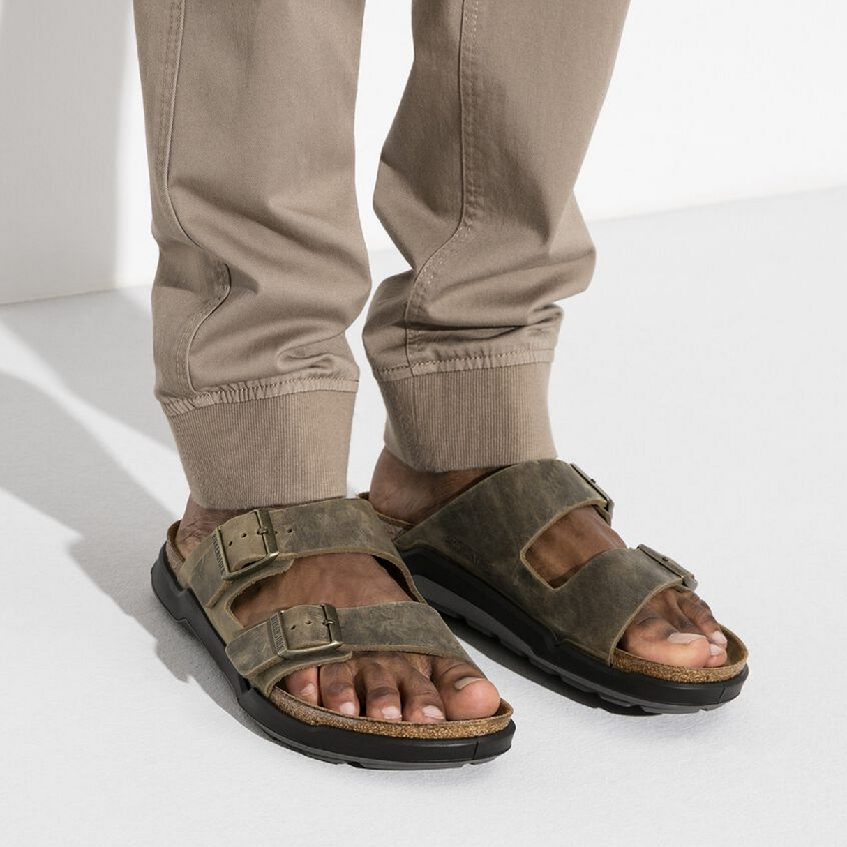 Birkenstock Arizona Crosstown Slide Sandal (Men) - Faded Khaki Oiled Leather Sandal - Slide - The Heel Shoe Fitters
