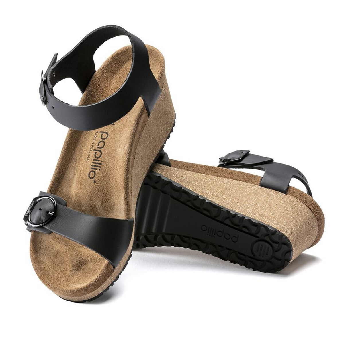 Birkenstock Soley Ring-Buckle Narrow Wedge Sandal (Women) - Black Leather Sandal - Heel/Wedge - The Heel Shoe Fitters