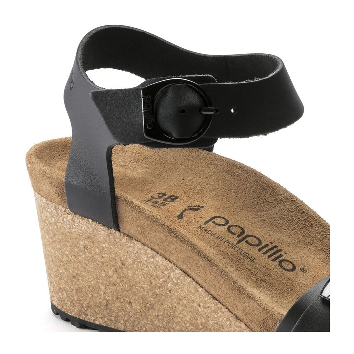 Birkenstock Soley Ring-Buckle Narrow Wedge Sandal (Women) - Black Leather Sandal - Heel/Wedge - The Heel Shoe Fitters