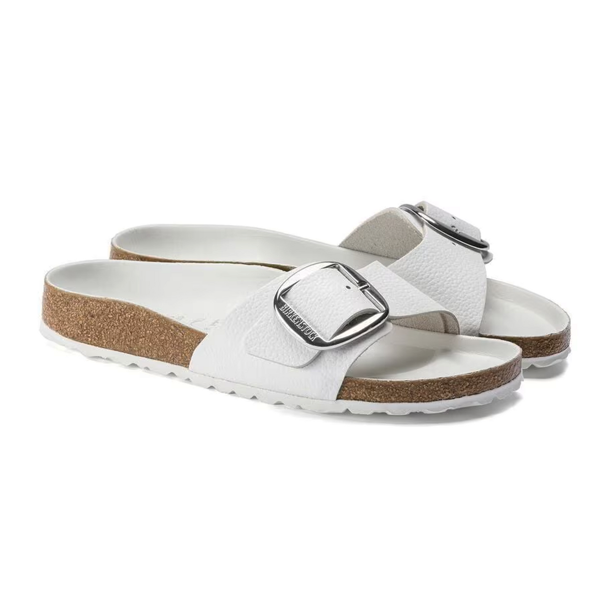 Birkenstock Madrid Big Buckle Narrow Slide Sandal (Women) - White Leather Sandal - Slide - The Heel Shoe Fitters