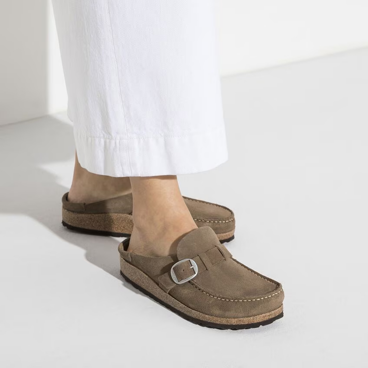 Birkenstock Buckley Narrow Clog (Women) - Gray Taupe Suede Dress-Casual - Clogs & Mules - The Heel Shoe Fitters