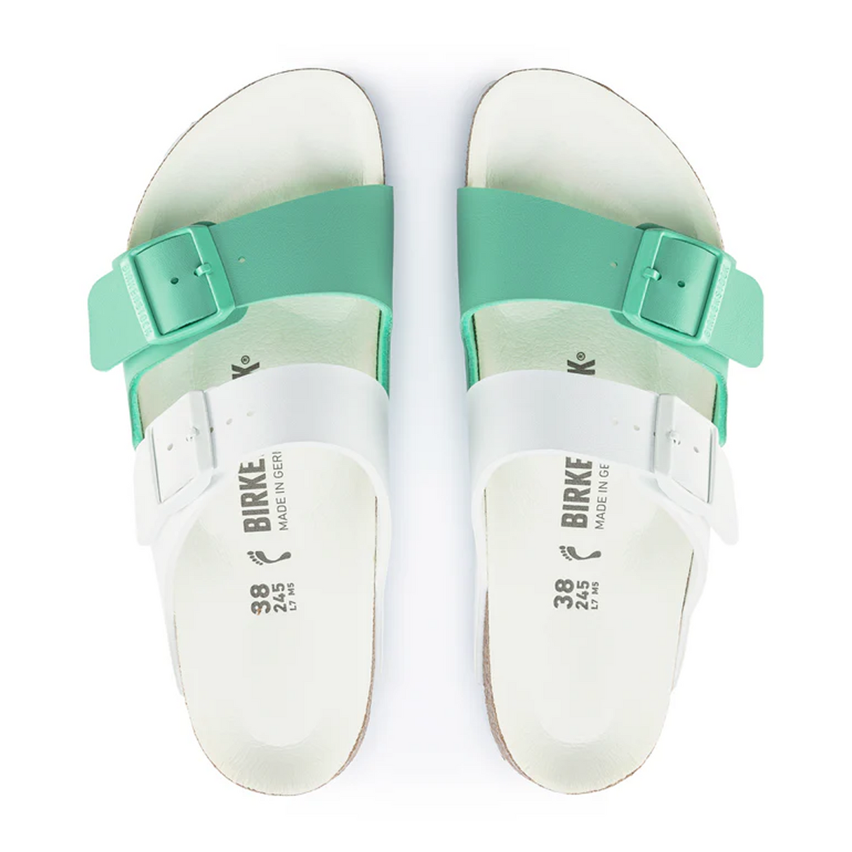 Birkenstock Arizona Split Slide Sandal (Women) - White/Bold Jade Birko-Flor Sandal - Slide - The Heel Shoe Fitters