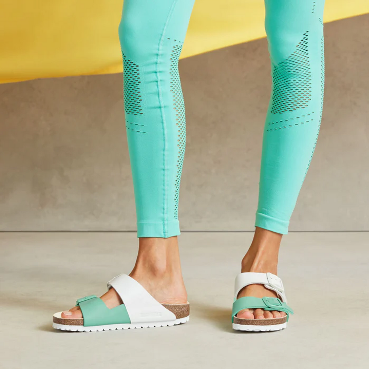 Birkenstock Arizona Split Slide Sandal (Women) - White/Bold Jade Birko-Flor Sandal - Slide - The Heel Shoe Fitters