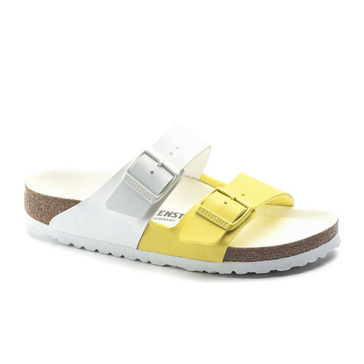 Birkenstock Arizona Split Slide Sandal (Women) - White/Lime Sour Birko-Flor Sandal - Slide - The Heel Shoe Fitters