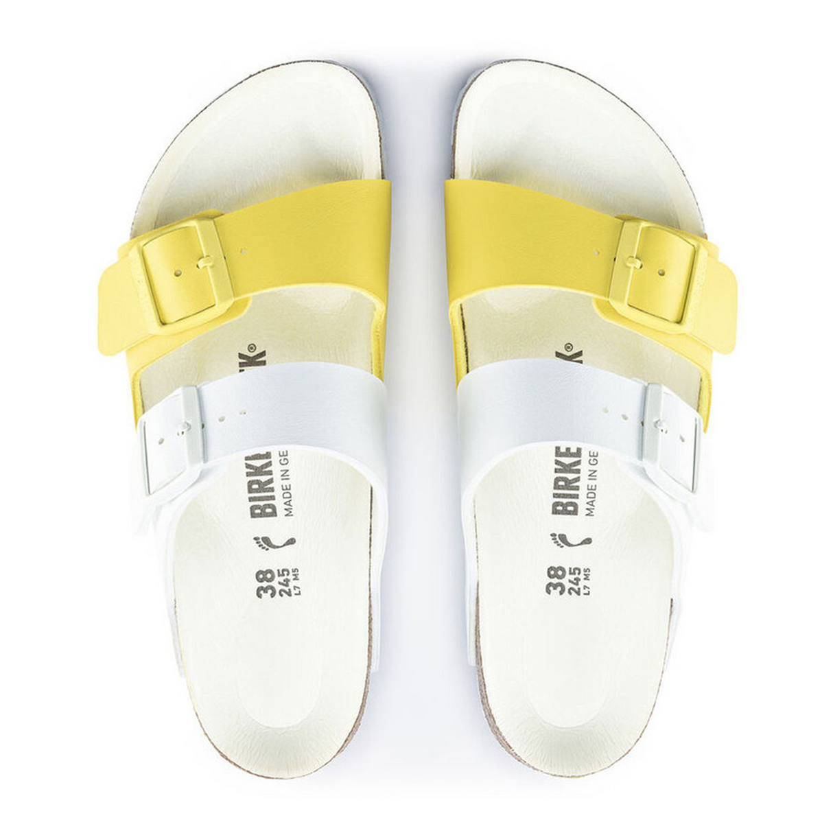 Birkenstock Arizona Split Slide Sandal (Women) - White/Lime Sour Birko-Flor Sandal - Slide - The Heel Shoe Fitters