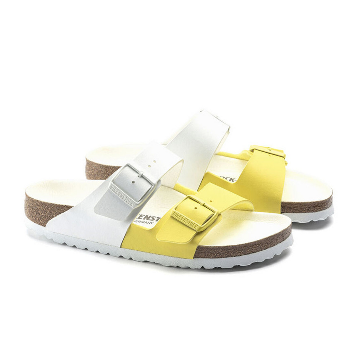 Birkenstock Arizona Split Slide Sandal (Women) - White/Lime Sour Birko-Flor Sandal - Slide - The Heel Shoe Fitters