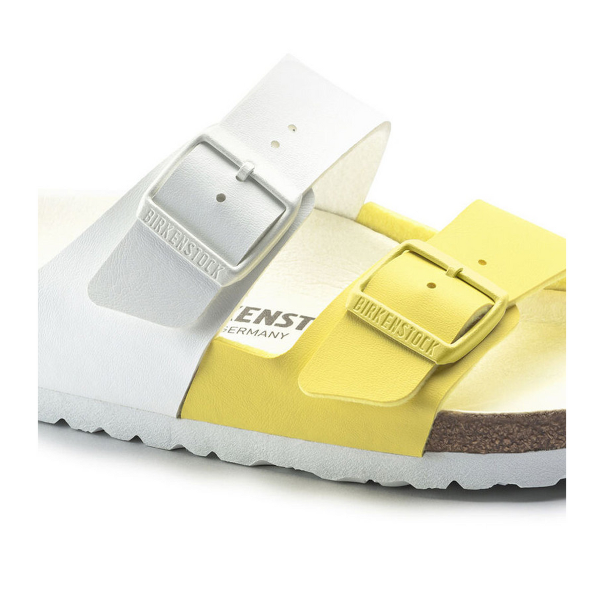 Birkenstock Arizona Split Slide Sandal (Women) - White/Lime Sour Birko-Flor Sandal - Slide - The Heel Shoe Fitters